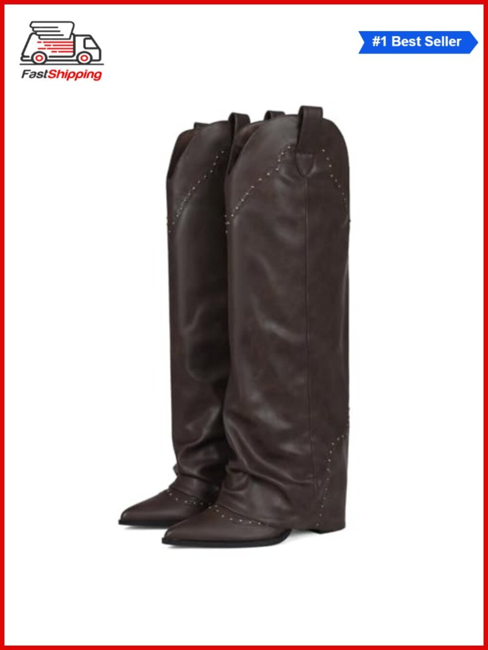 ✨ EQAUDES Women's Faux Leather Knee-High Boots Snip Toe Block Heel